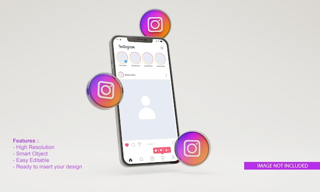 3D icon instagram mobile phone mockup