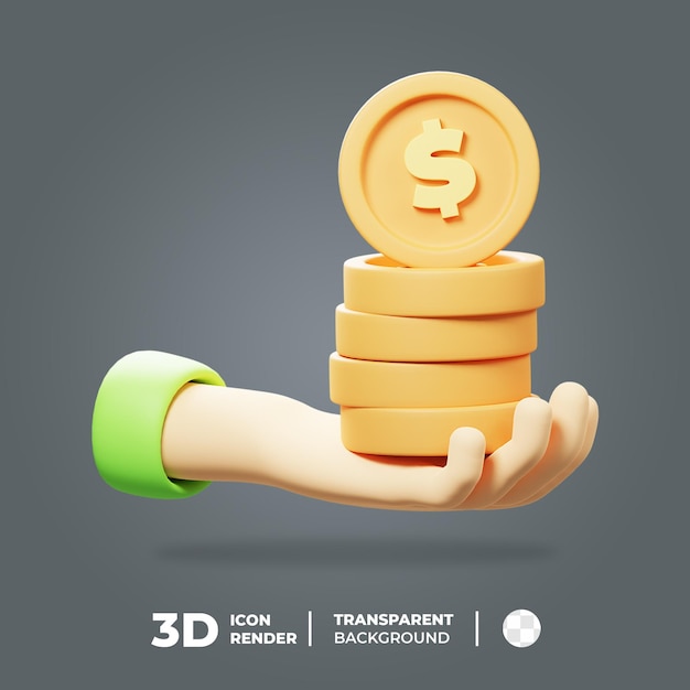 3D Icon investment hand holding stack coin