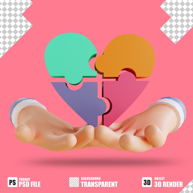 3D icon love puzzle and hands 3 for valentine's day