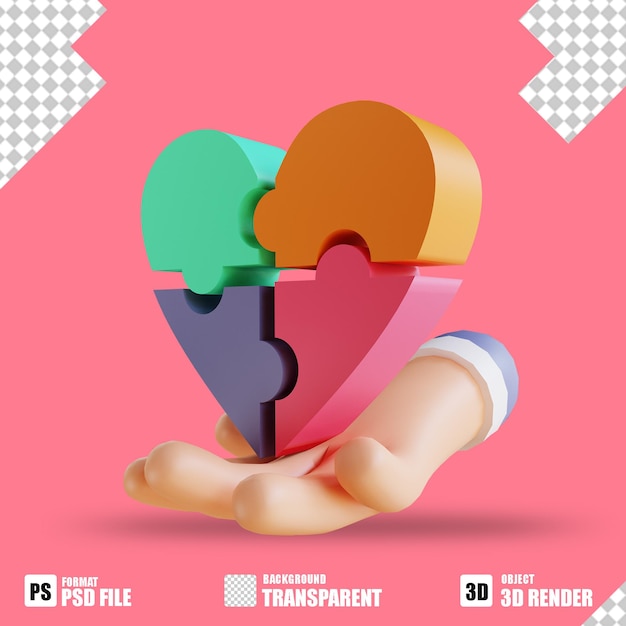 3D icon love puzzle and hands 4 for valentine's day