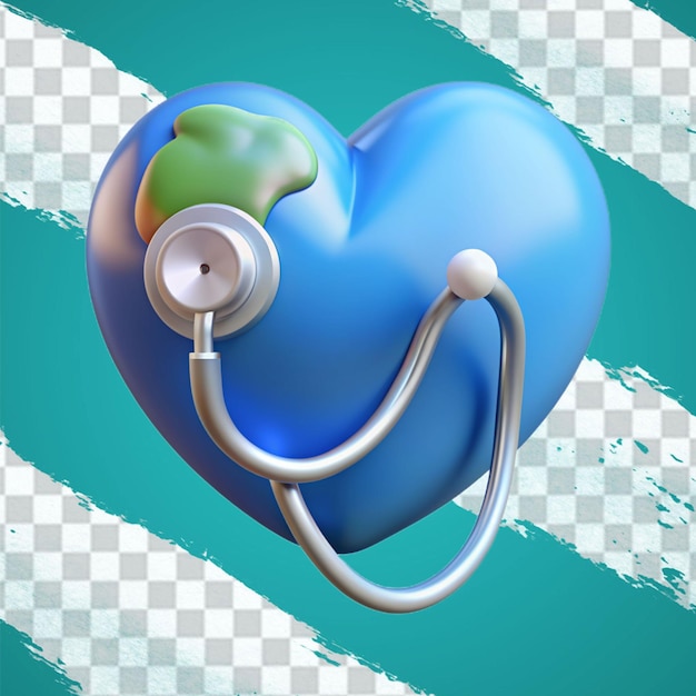 3d icon medical heart stethoscope with transparent background