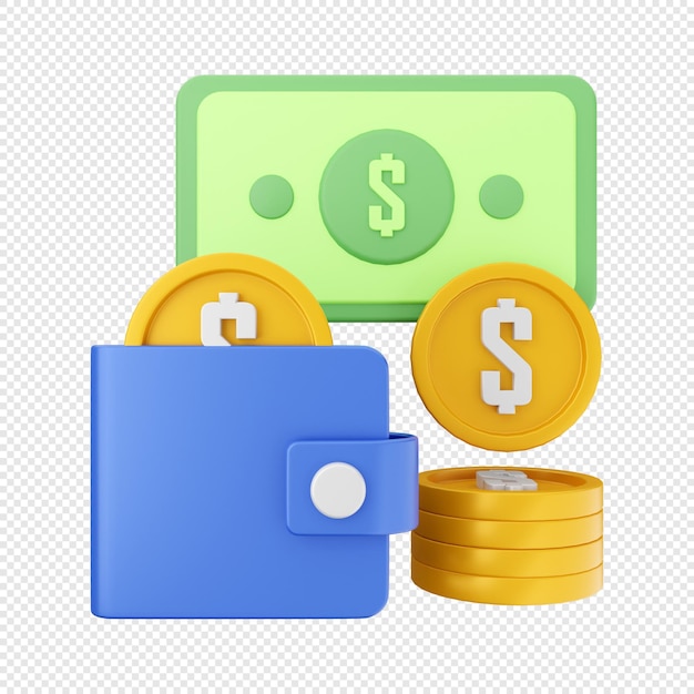 3d icon money cash dollar with wallet illustration rendering