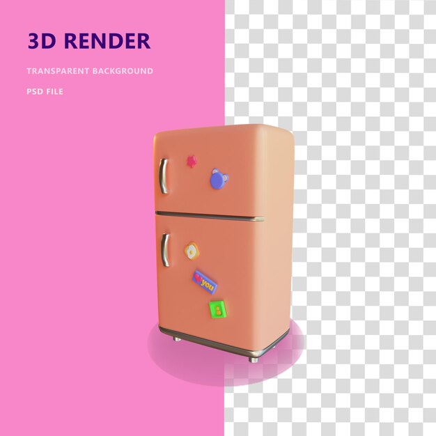 PSD 3d icon refigerator and fridge magnet with transparent background