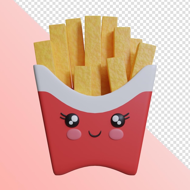 PSD 3d icon render french fries kawaii