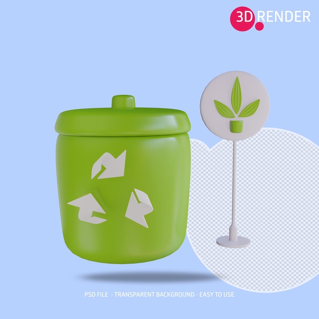 3d icon render organic trash can