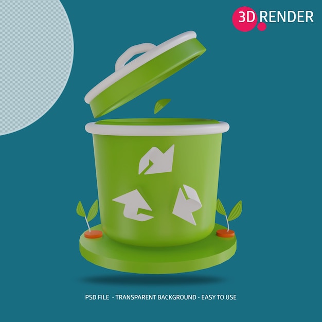 3d icon render organic trash can