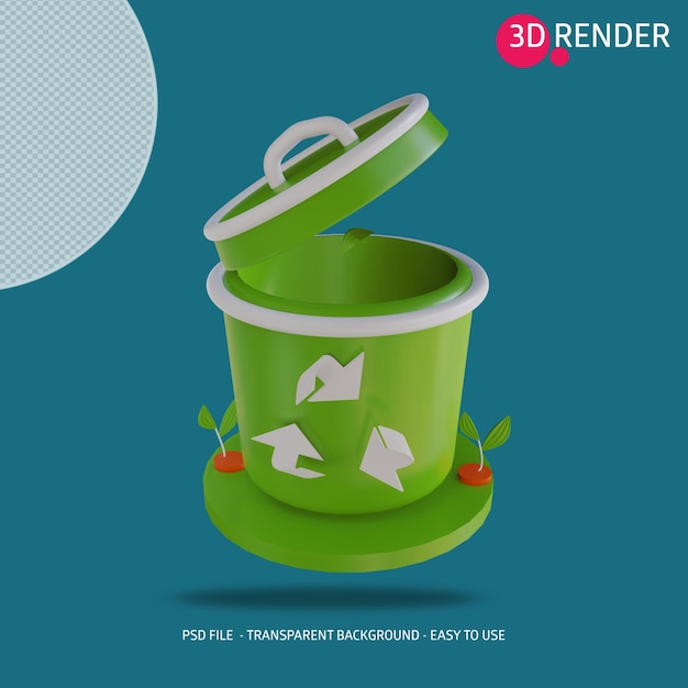 3d icon render organic trash can