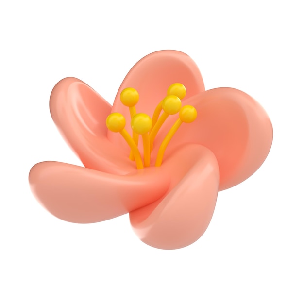 3D icon render spring Cherry Blossom Sakura illustration Simple and cute petal isolated on white