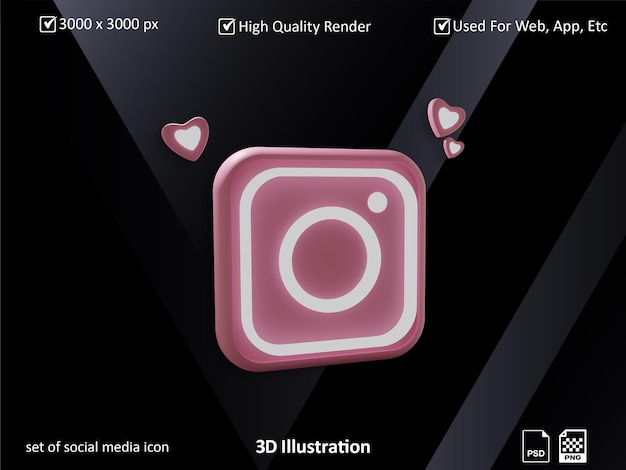 3d Icon set of social media Instagram