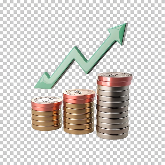 PSD 3d icon simple stacks of dollar coins with growth arrow