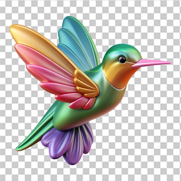 PSD 3d icon of a vibrant hummingbird with glossy textures hovering over a flower