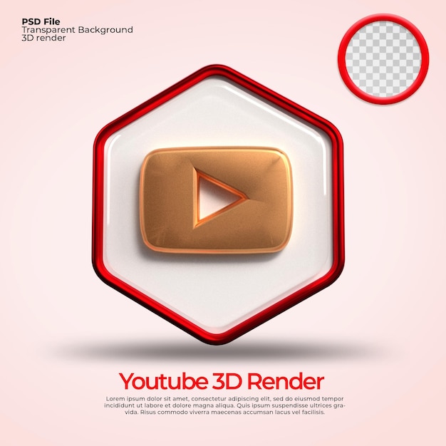 3d icons transparent youtube with gold style elements