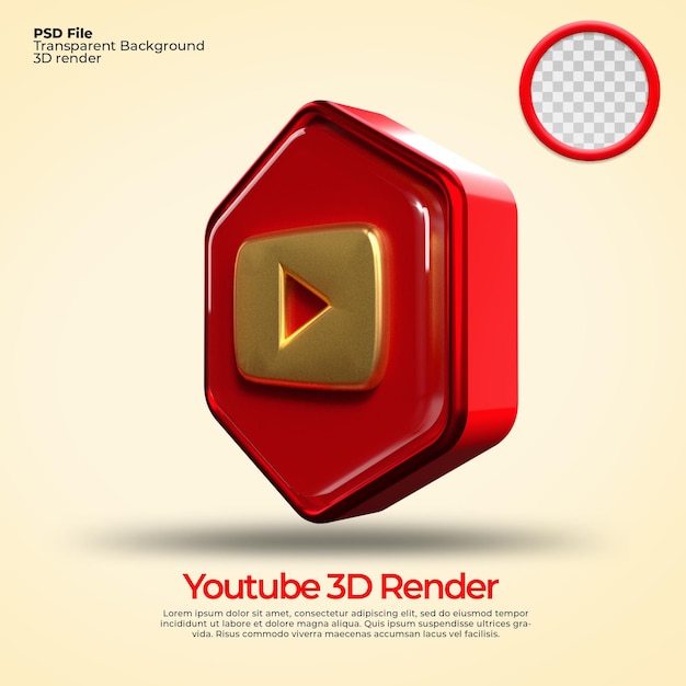 3d icons transparent youtube with gold style elements