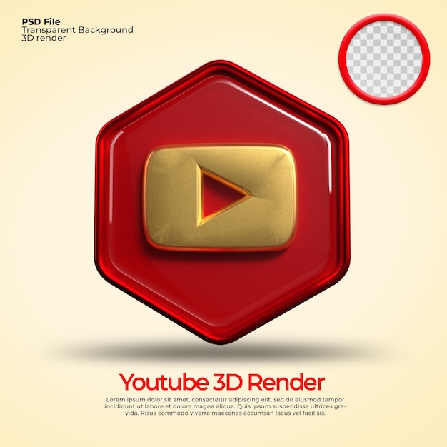 3d icons transparent youtube with gold style elements