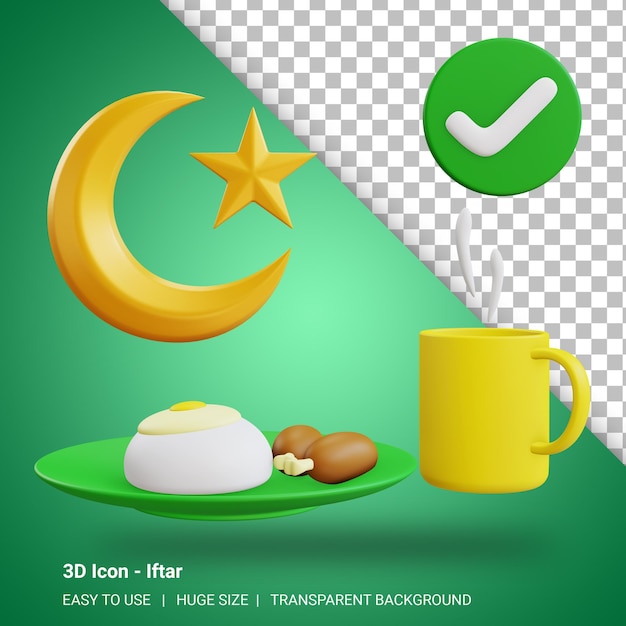 3d iftar ramadan illustration with transparent background