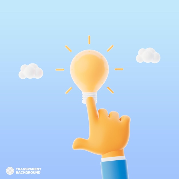 3d illuminated lightbulb with a hand pointing at it Having a new creative idea business strategy concept 3d illustration