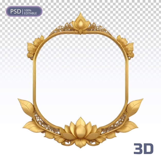 a 3d illustration of a 3d frame with gold leaves and a 3d image of a gold leaf