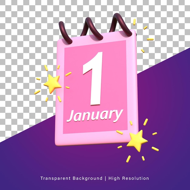 3D illustration or 3D object render of the first day of the new year