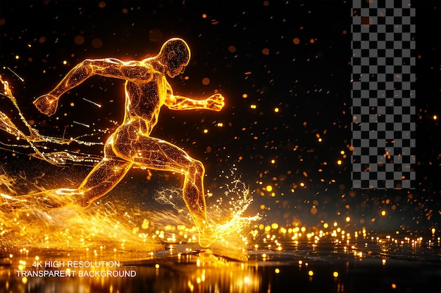 3D illustration of an abstract person running with a streak effect on transparent background