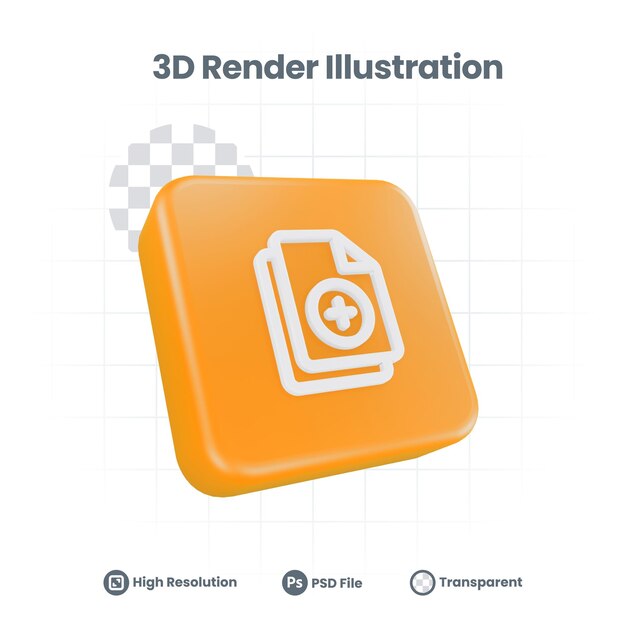 3D Illustration add file plus creat copy Icon For Web Mobile App Social Media Promotion