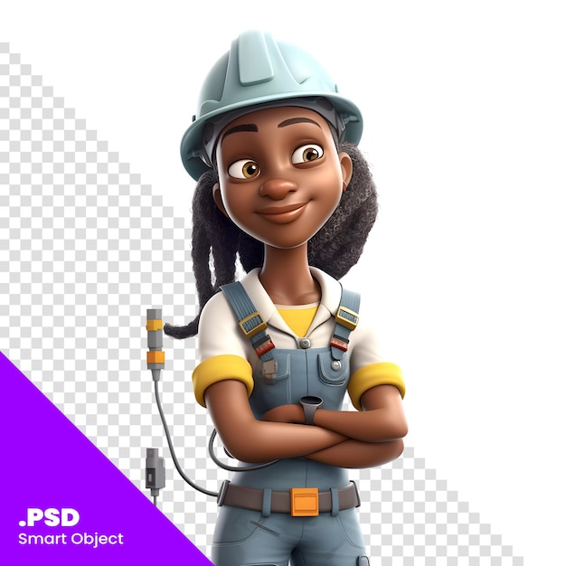 3D Illustration of an AfricanAmerican Female Construction Worker Character PSD template