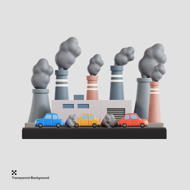 3D Illustration of Air Pollution in Urban Environments