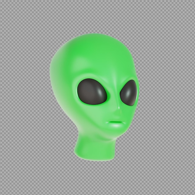 3D illustration of alien ghost face in transparent background