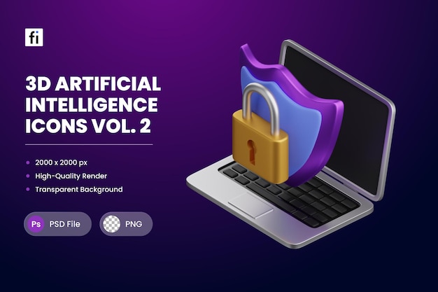 PSD 3d illustration artificial intelligence cybersecurity