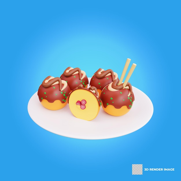 3d illustration of asian food takoyaki japanese food