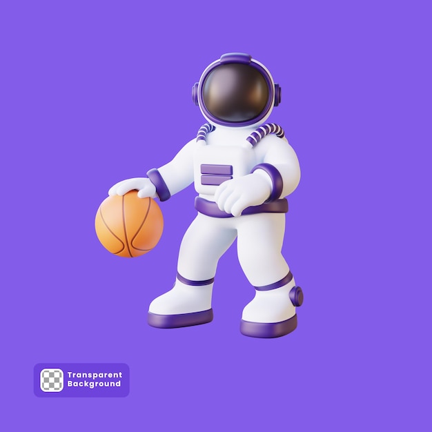 3d illustration of astronaut dribbling basketball