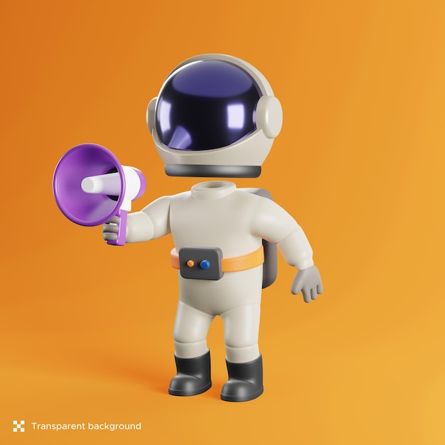 3d illustration of an astronaut holding a megaphone