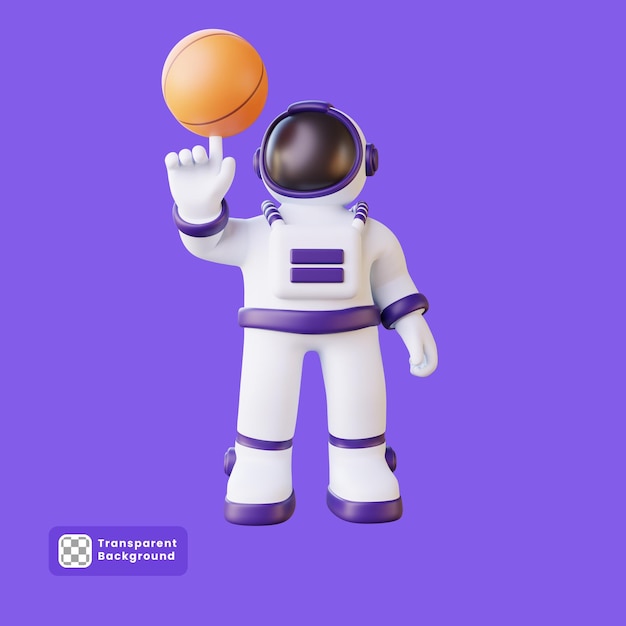 3d illustration of astronaut playing basketball