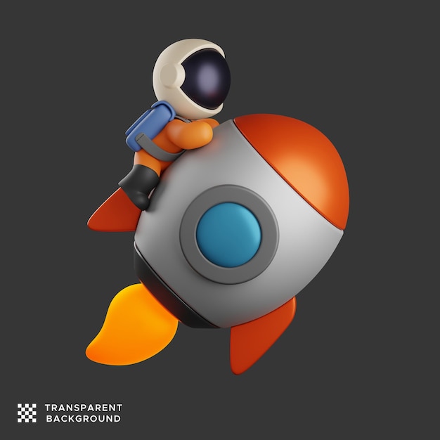 3d illustration of an astronaut on the rocket launched. cute character design