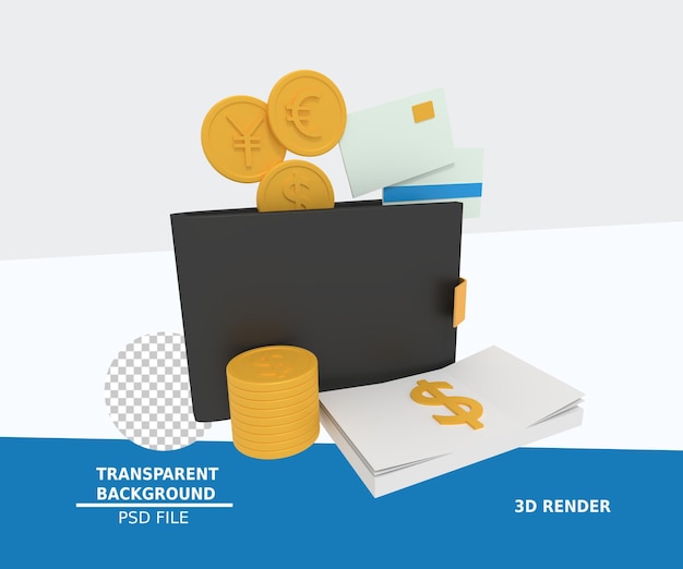 3d illustration of ATM wallet and finance