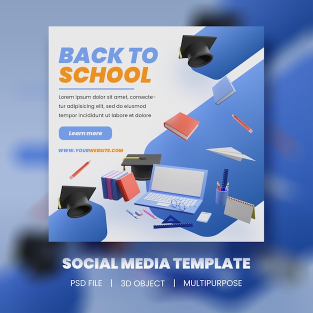 3d illustration back to school instagram post collection