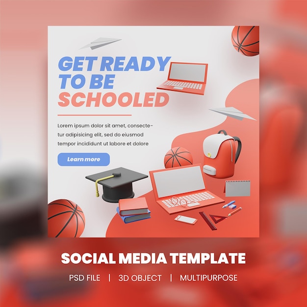 3d illustration back to school instagram post collection