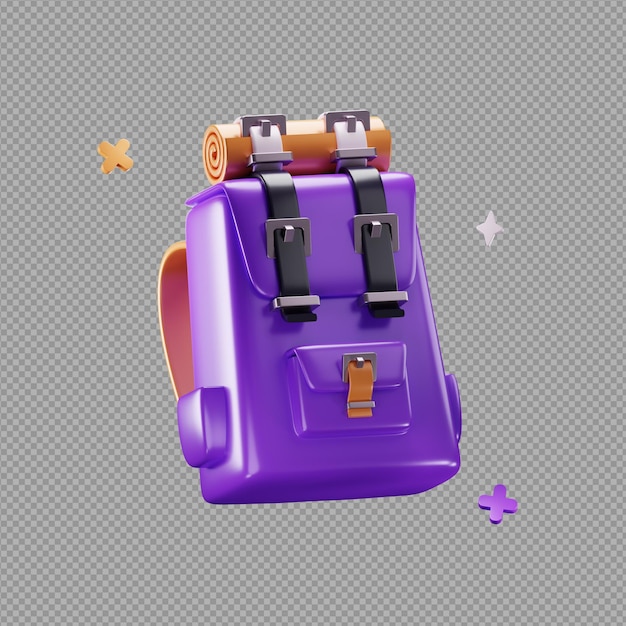 3D illustration of bag pack in transparent background