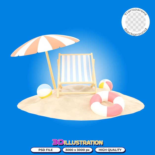 3D Illustration beach element on the sand