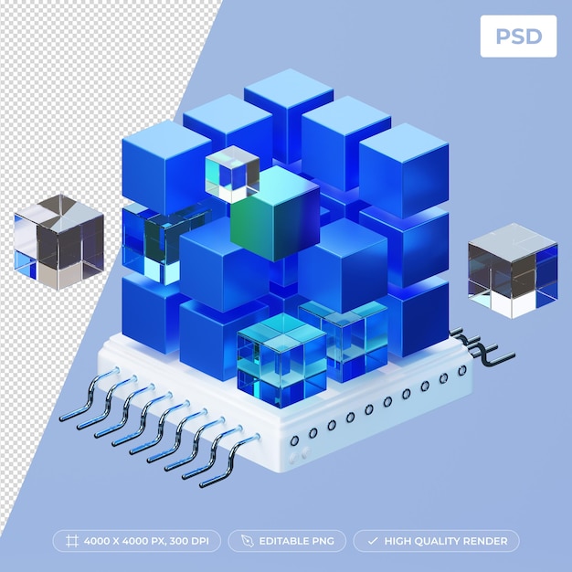 PSD 3d illustration of big blockchain data technology