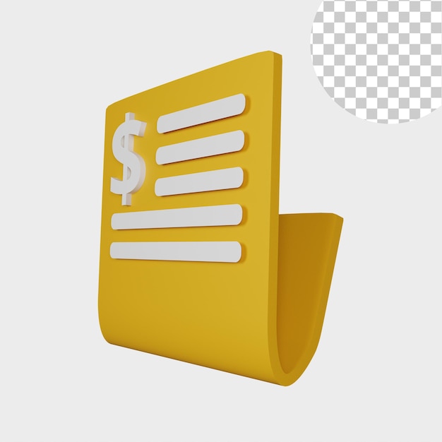 3d illustration bill icon with yellow note