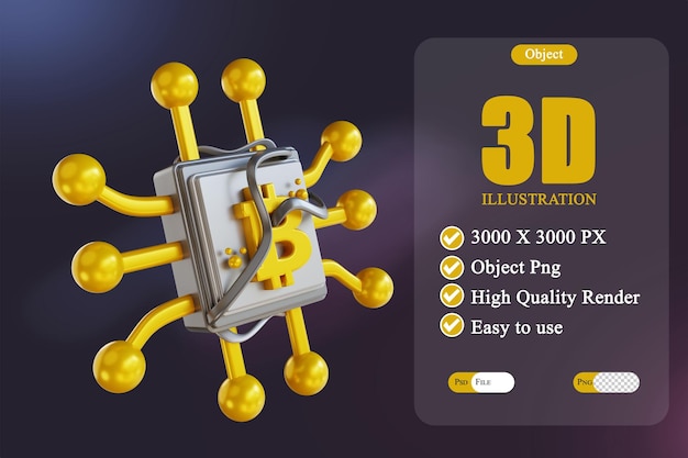 PSD 3d illustration bitcoin cpu mining 3