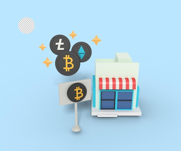 3d illustration of a bitcoin exchange shop