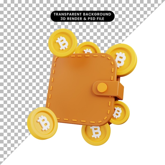 3d illustration bitcoin icon wallet 3d render style