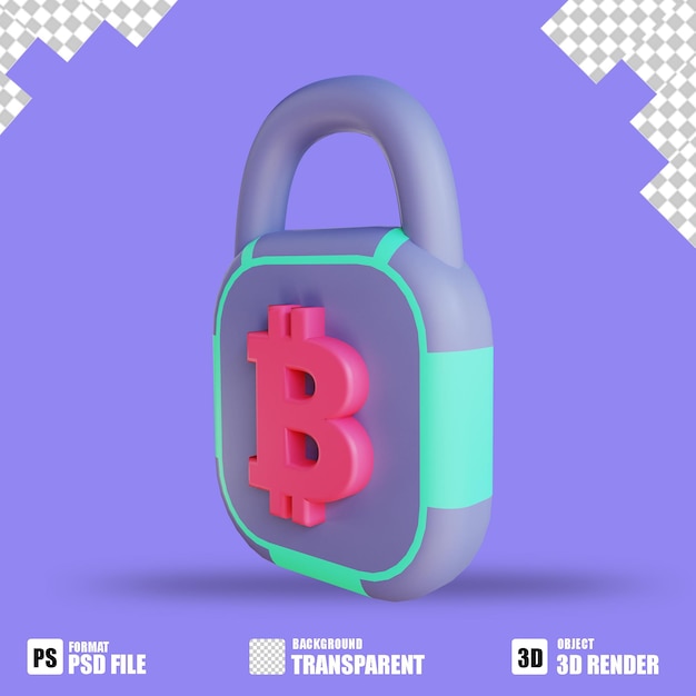 3D illustration bitcoin secure lock 2 suitable for cryptocurrency