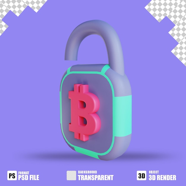 3D illustration bitcoin secure lock suitable for cryptocurrency