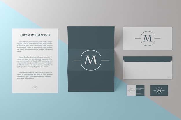 3d illustration. Blank paper, business cards and envelope. Mockup template for branding design. Business concept.