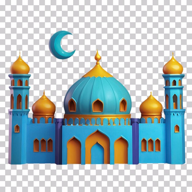 PSD 3d illustration of a blue color mosque icon isolated on transparent background