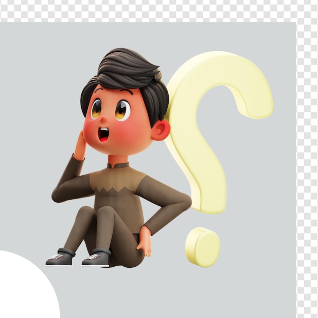 3d illustration Boy Thinking Questions