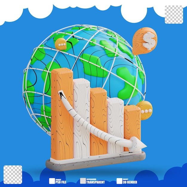 3d illustration business global graph down 2