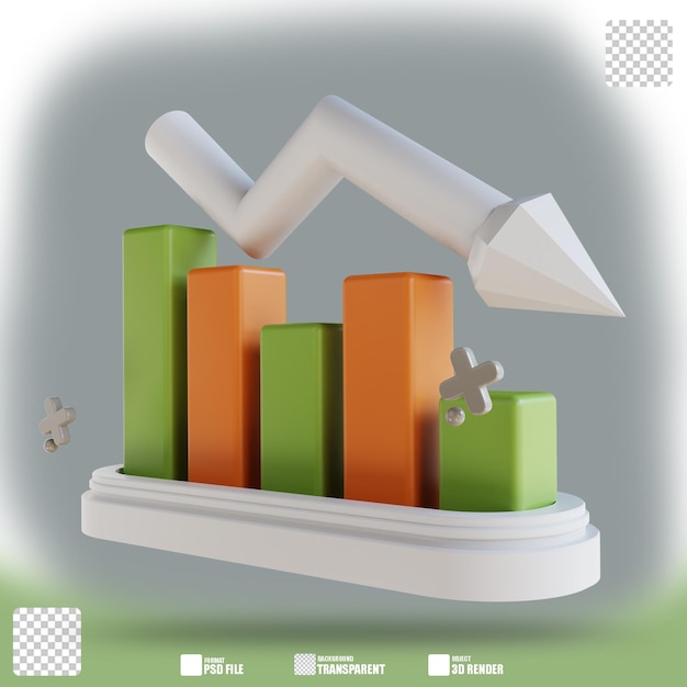 3D illustration business graph down 3